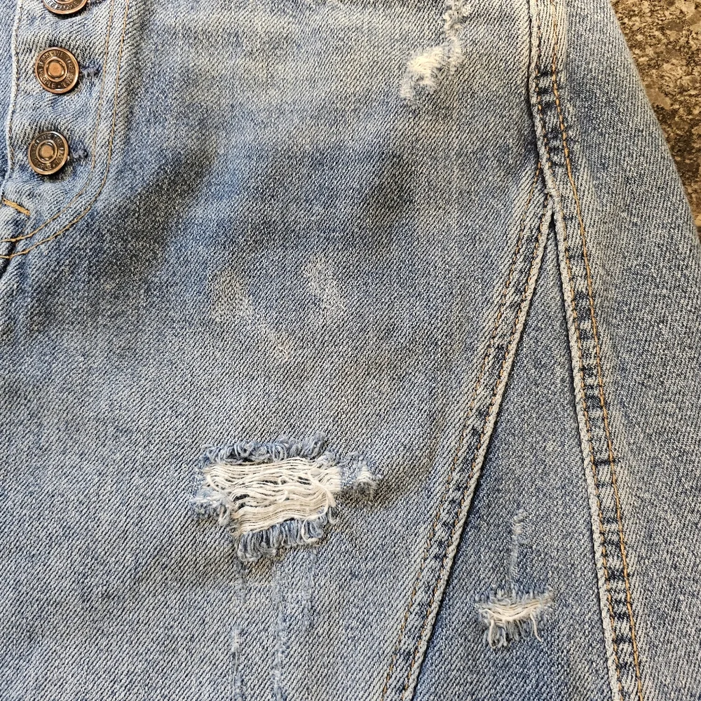 We the Free Denim Mini Skirt Distressed Button Fly - Picture 9 of 15